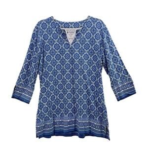 Coolibar Pullover 3/4 Sleeve St Lucia Tunic Tunic Top Medium Blue UPF 50+ Bamboo
